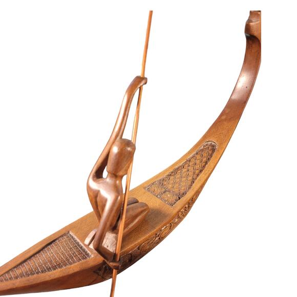three rustic indigenous carved boat canoe folkart fisherman folk art 14" X 10" - Picture 6 of 11
